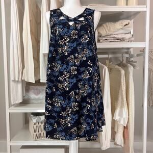 Entro Women's Sz. Small Dress . Blue floral neck cut out detail. Item # 0432